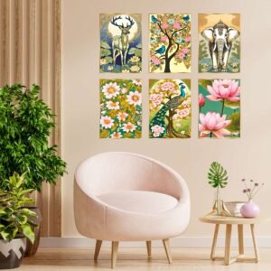 Set of Six Wall Paintings for Wall Dacoration Golden Framed Wall Paintings for Living Room & Bedroom Wall Art for Home Decoration & Office Wall Décor (13x10 inch CH-GD6-7)