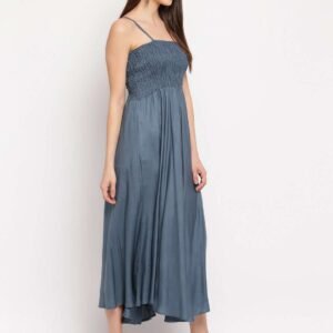 Women's Viscose Rayon Solid Shoulder Straps Sleeveless Flared Gown Drees (Grey)